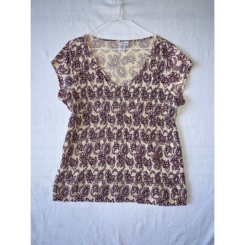 Jaclyn Smith Womens XL Purple Floral Popcorn Smocked V-Neck Top XL GARDEN
